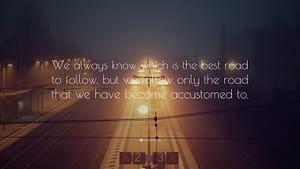 "We always know which is the best road to follow, but we follow only the road that we have become accustomed to."