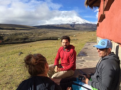 Luis Benitez and participants at Cotopaxi Volcano during the Unconference Orienteering Event