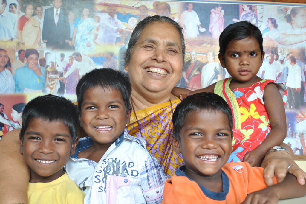 Sister Lucy and some of the children in the ashram.