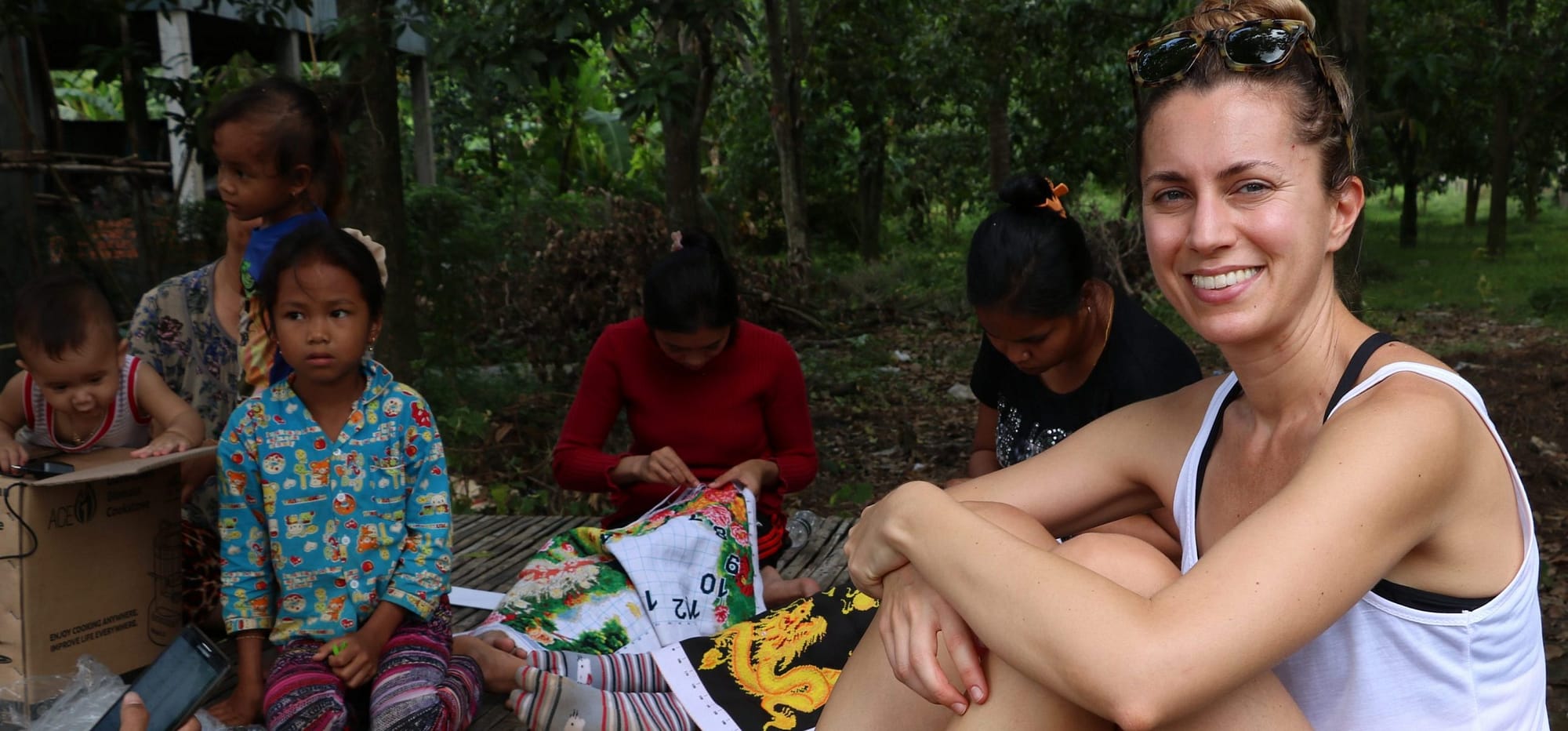 Raffaella with villagers after a demo
