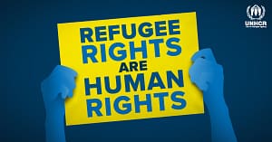 refugee rights are human rights sign