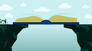 image of a book bridging the gap between two cliffs