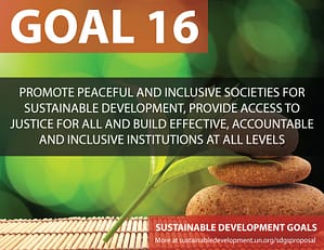 SDG Goal 16 is inclusive societies from United Nations Sustainable Development Goals