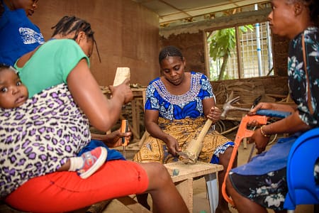 Women engaged in bamboo carpentry