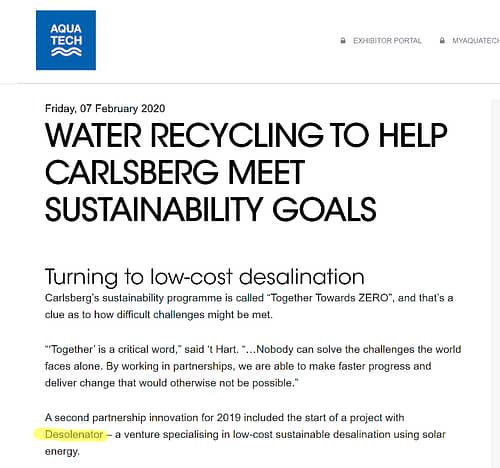 Desolenator partnership with Carlsberg