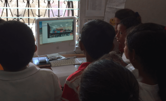 Global Communication: students in Nicaragua learn about their global partners in the US, talk about volcanos, sing songs, and learn they have a lot in common! 